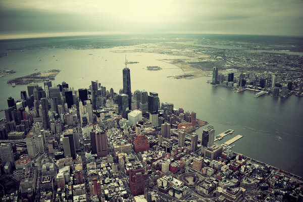 New York City Manhattan downtown aerial view