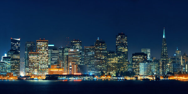 San Francisco city skyline with urban architectures at night panorama.