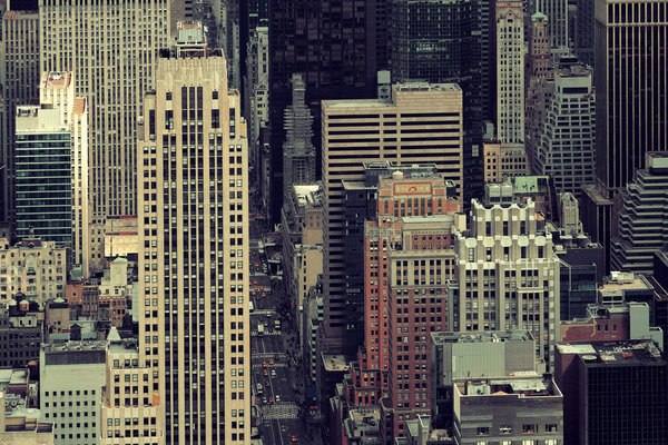New York City skyscrapers aerial urban view.