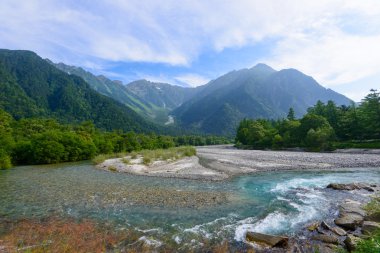 Azusa Nehri ve hotaka Dağları, kamikochi, nagano, Japonya