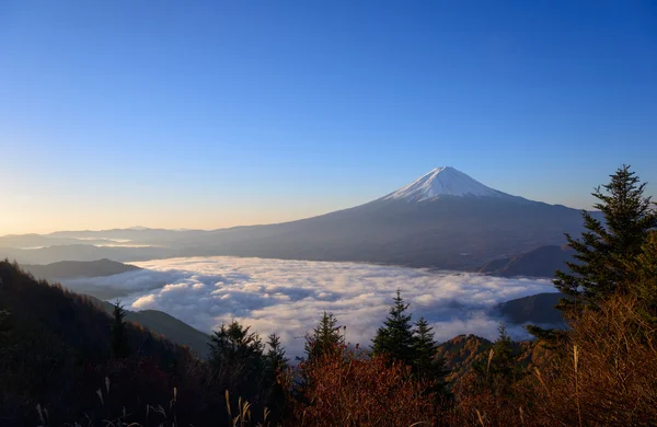 河口湖畔と夜明けの富士山 — ストック写真