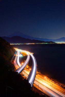 Manzara şafakta Satta pass Shizuoka, Japonya