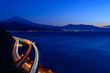 Manzara şafakta Satta pass Shizuoka, Japonya