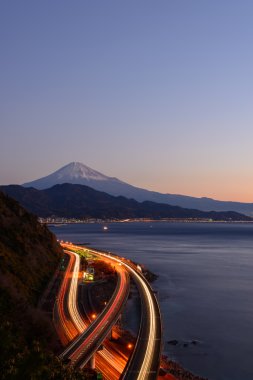 Manzara şafakta Satta pass Shizuoka, Japonya