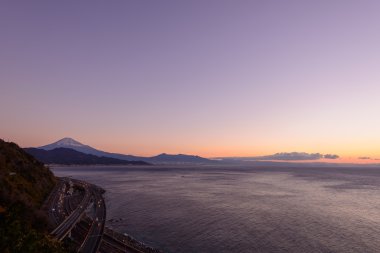 Manzara şafakta Satta pass Shizuoka, Japonya