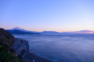 Manzara şafakta Satta pass Shizuoka, Japonya