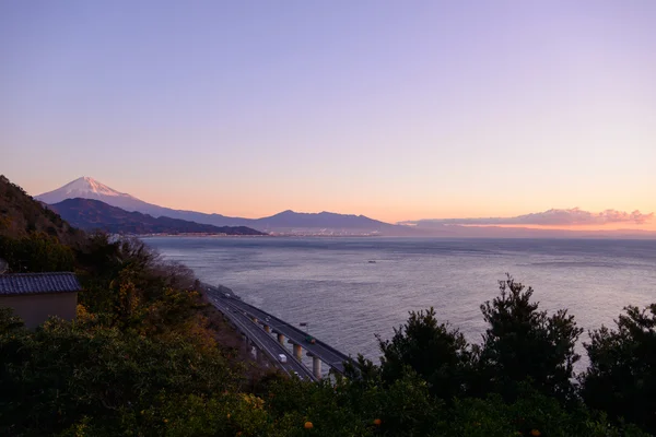 Paisagem do passo Satta ao amanhecer em Shizuoka, Japão — Fotografia de Stock