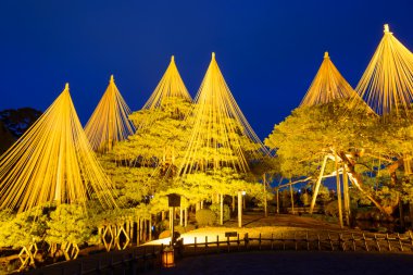 Gece Kenrokuen bahçede Kanazawa, Japonya