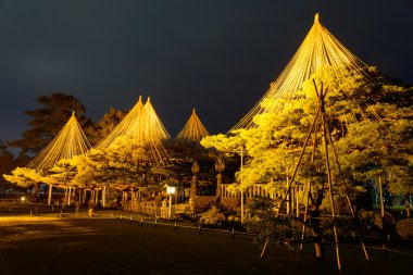 Gece Kenrokuen bahçede Kanazawa, Japonya