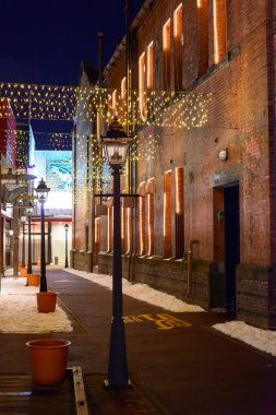 Kanemori kırmızı tuğla depoda gece Hakodate, Hokkaido