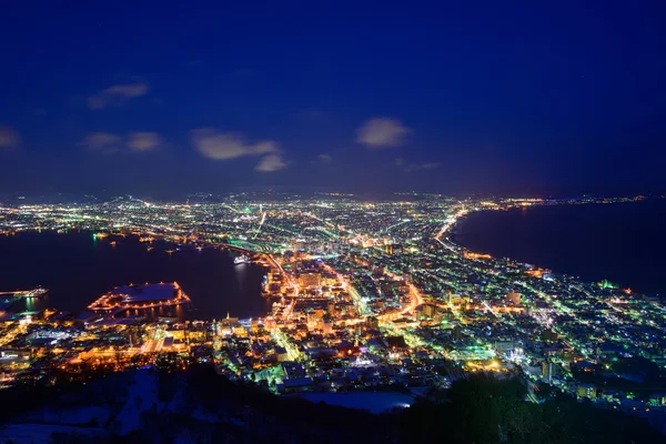 De stad van Hakodate in de schemering — Stockfoto