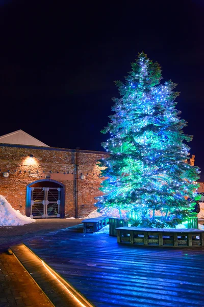 Kanemori Red Brick Warehouse di notte a Hakodate, Hokkaido — Foto Stock