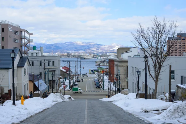 Hachimanzaka and the port of Hakodate in the city of Hakodate, Hokkaido — Stock Photo, Image