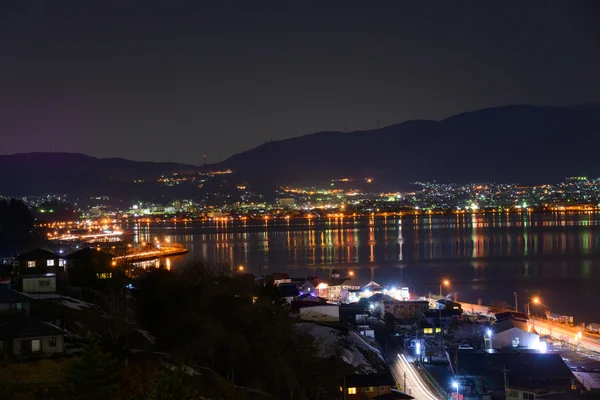 Νυχτερινή άποψη της πόλης Suwa — Φωτογραφία Αρχείου