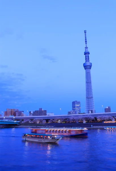 黄昏在东京东京 Skytree 和隅田河 — 图库照片