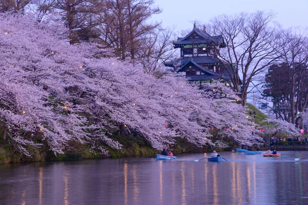 Körsbär blommar och Takada slott — Stockfoto