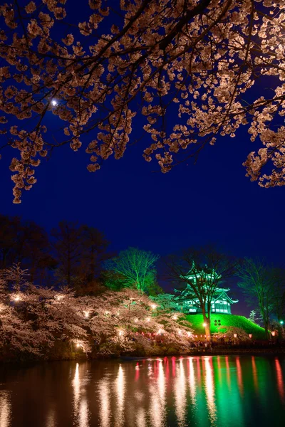 Flores de cerezo y el castillo de Takada en el crepúsculo —  Fotos de Stock