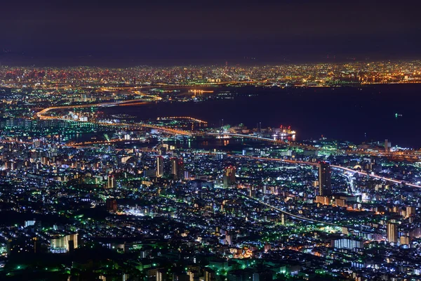 Osaka und kobe bei Nacht, Blick vom kukuseidai des mt.maya — Stockfoto