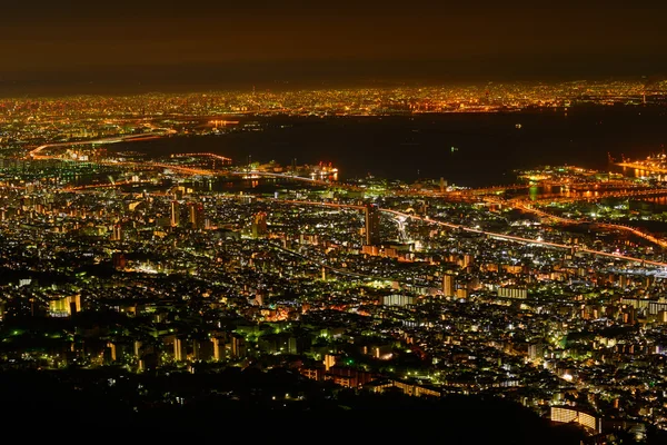 Osaka und kobe bei Nacht, Blick vom kukuseidai des mt.maya — Stockfoto