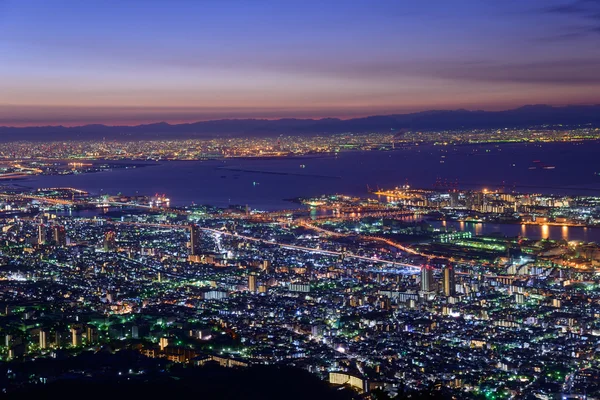 Osaka y Kobe en el crepúsculo, Vista desde el Kukuseidai del Monte Maya — Foto de Stock