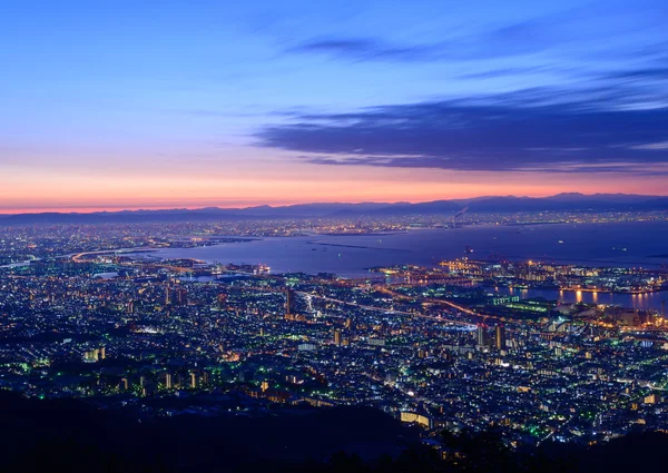 在暮色中的大阪和神户, 从玛雅山的库库塞代看风景 — 图库照片