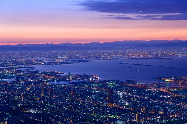 Osaka y Kobe en el crepúsculo, Vista desde el Kukuseidai del Monte Maya — Foto de Stock