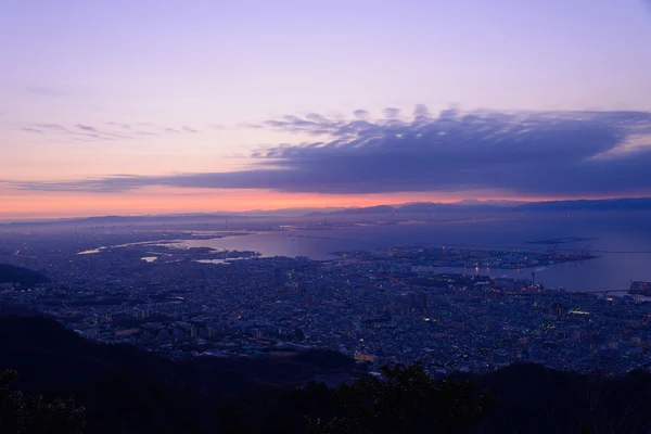 Osaka y Kobe al amanecer, Vista desde el Kukuseidai del Monte Maya — Foto de Stock