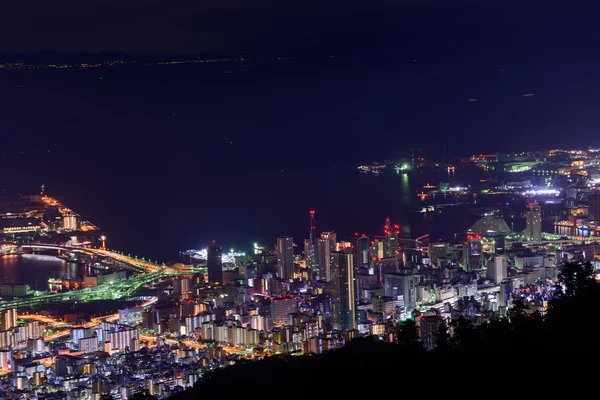 Kobe por la noche, Vista desde el Kukuseidai del Monte Maya Imagen de archivo