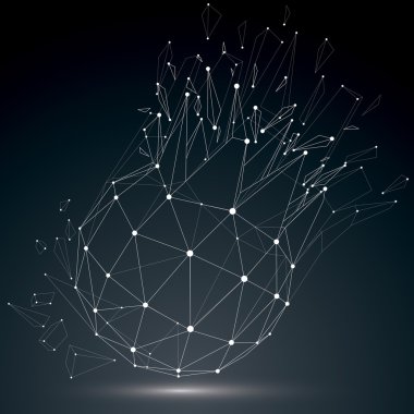wireframe object broken into different particles