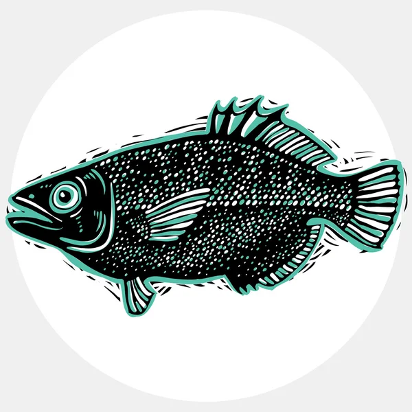 Çizilmiş tatlı su balık silueti — Stok Vektör