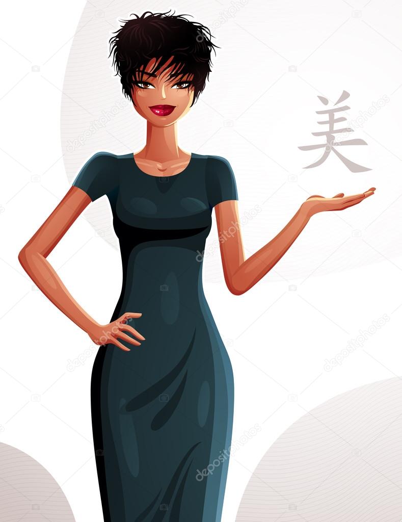 girl showing at chinese character