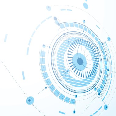 Technical blueprint, blue geometric elements