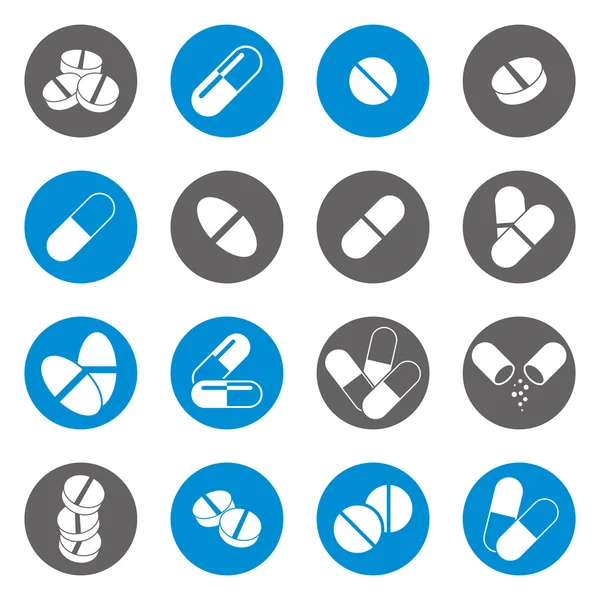 Píldoras médicas iconos conjunto — Vector de stock