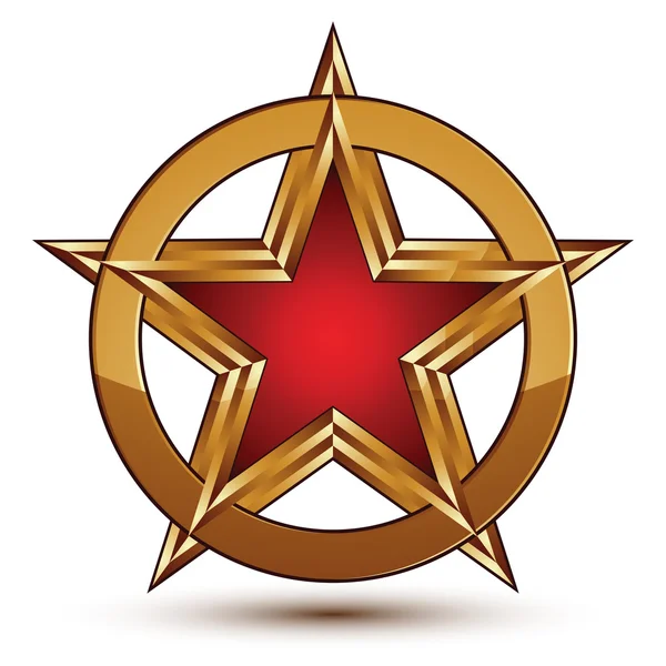 Emblema stella rossa con bordi dorati — Vettoriale Stock