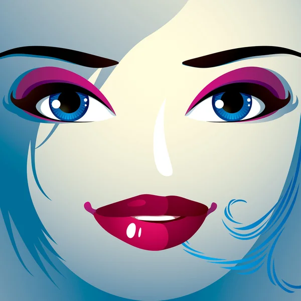 Coqueta mujer ojos y labios — Vector de stock