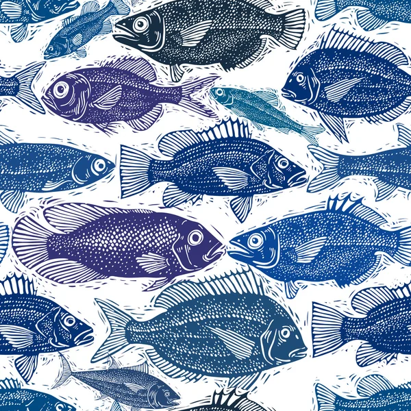 Векторный бесшовный рисунок с рыбами — стоковый вектор