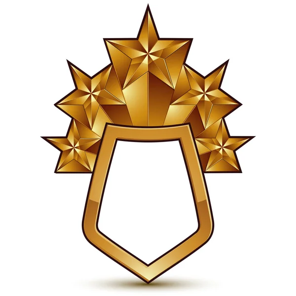 Templat heraldik dengan bintang emas poligonal - Stok Vektor