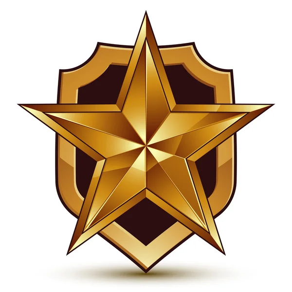 Sofistikerad vektor skölden med en gyllene stjärna emblem, 3D pentag — Stock vektor
