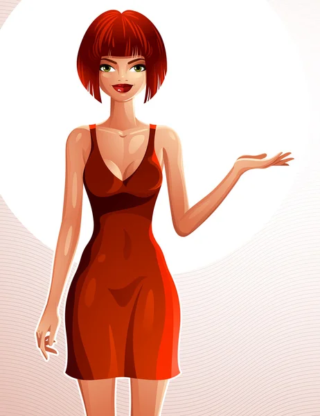 Full-length portrait of a gorgeous red-haired sexy lady wearing — Stock Vector