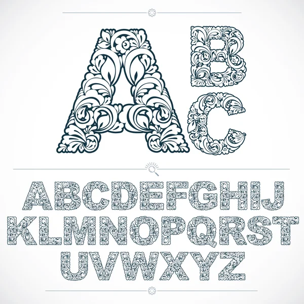 Floral alphabet sans serif letters — Stock Vector