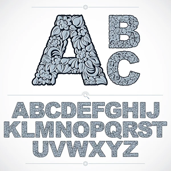 Синий цветочный шрифт экологического стиля — стоковый вектор