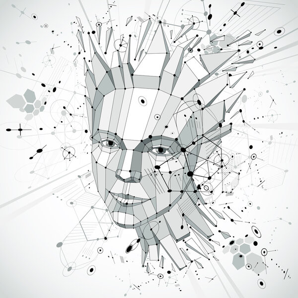 low poly portrait of smart woman