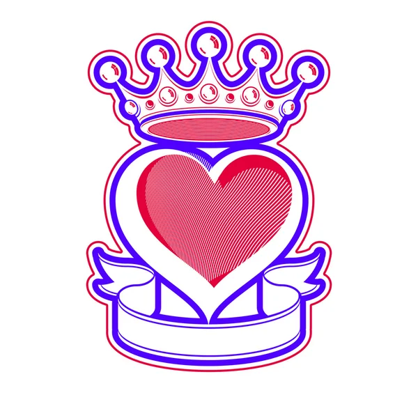 Loving heart with  king crown — Stock Vector