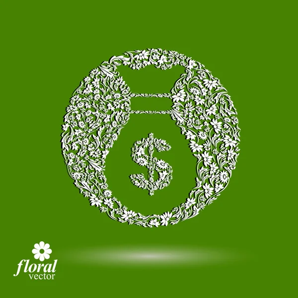 Money bag floral icon — Stock Vector