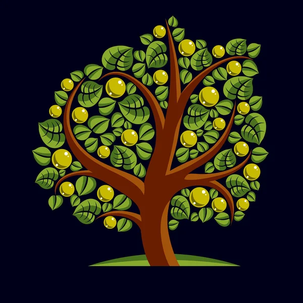 Árbol con manzanas maduras — Vector de stock