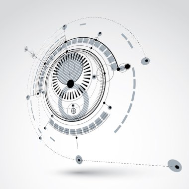 Geometrik parçalarla tek renkli mühendislik çizimi