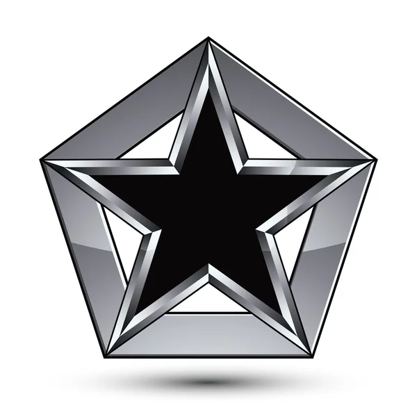 Blazon plateado con estrella negra pentagonal — Vector de stock