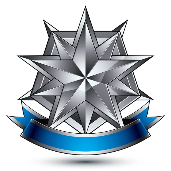 Emblema in argento con stella complicata — Vettoriale Stock