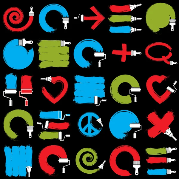 Símbolos coloridos desenhados com pincéis — Vetor de Stock