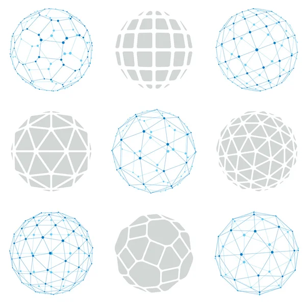 Set of low poly spherical objects — Stock Vector